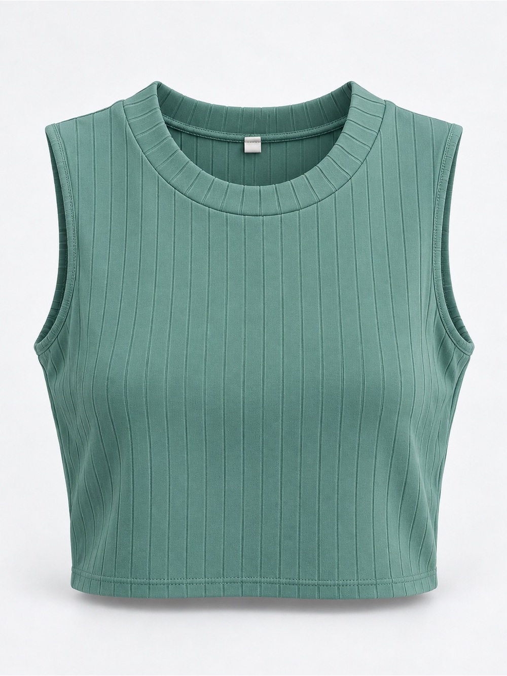 Ribbed Crop Tank Top - Teal Green